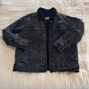 Black Denim Black Sherpa Lined Jacket